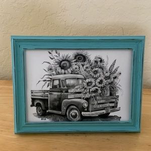 Farmhouse Vintage truck and sunflowers picture 5x7 w/frame